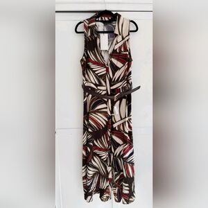 Zara Sz Xs Printed Sleeveless Collared Belted Open Back Midi Shirt Dress